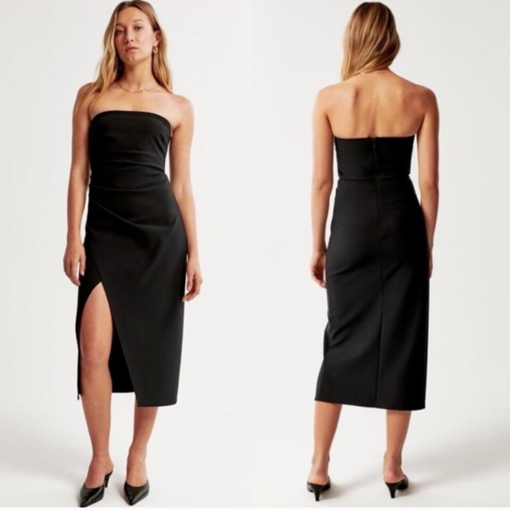 Abercrombie & Fitch Strapless Crepe Midi Dress in Black, Size Small